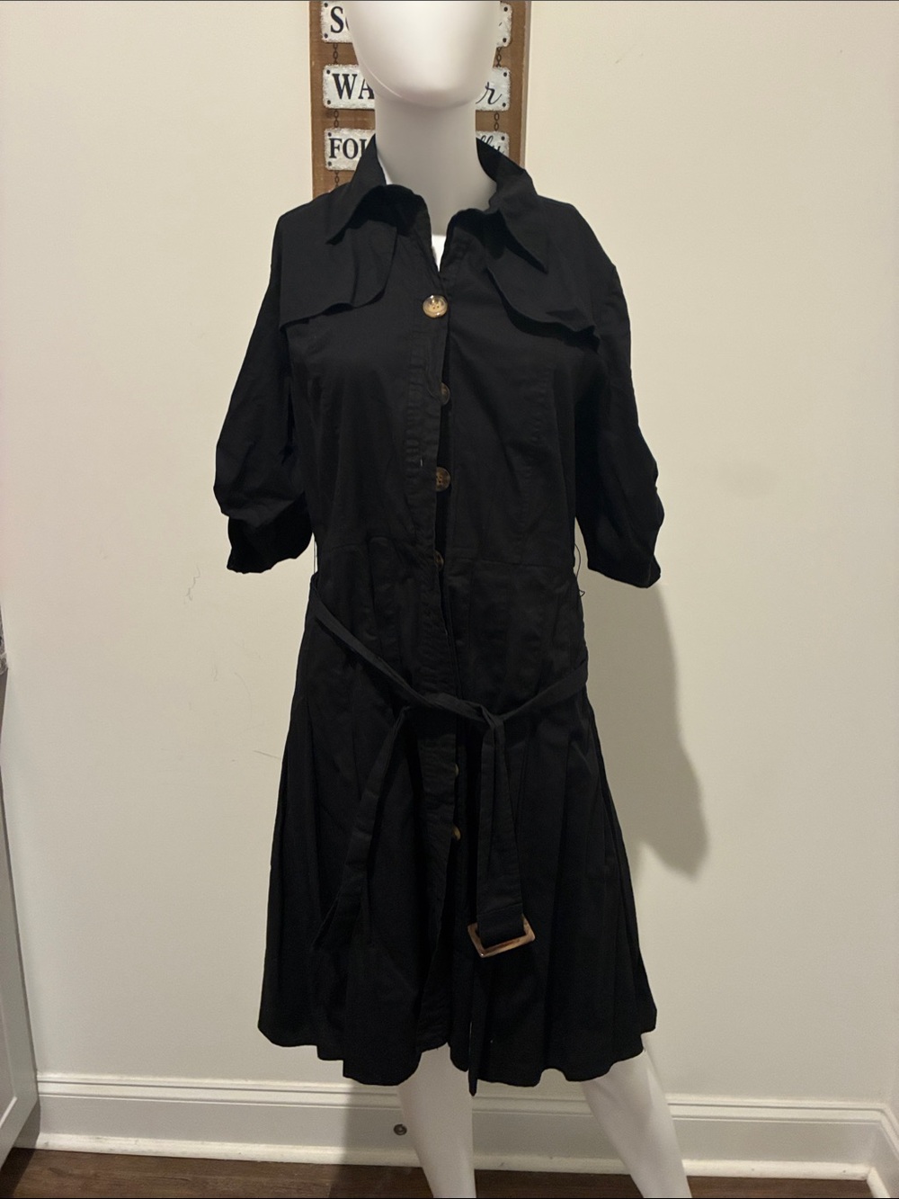 Spense Black Button-Front Shirt Dress with Belt